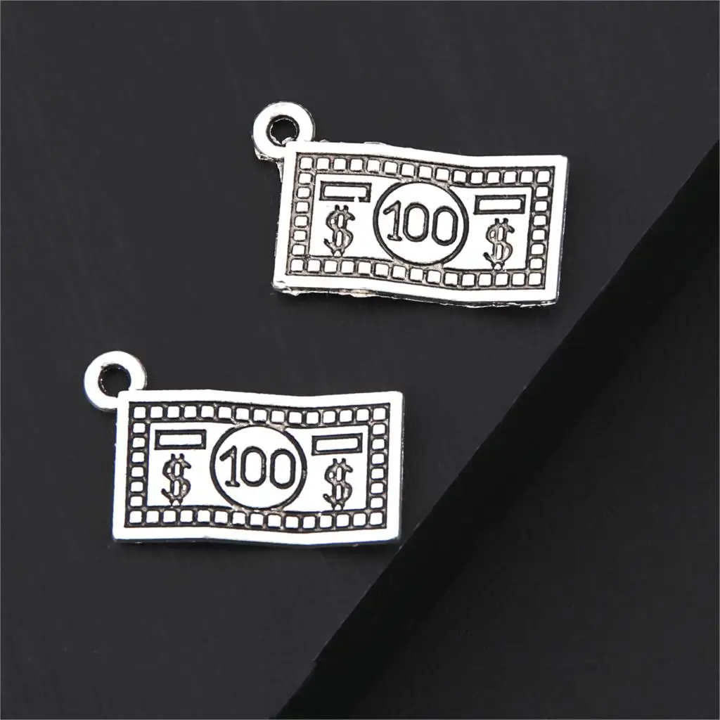 

10Pcs Antique Silver 100 dollars Charms Coin Money Pendant Finding Diy Necklaces ChokeJewelry Crafts 22X11mm A3209