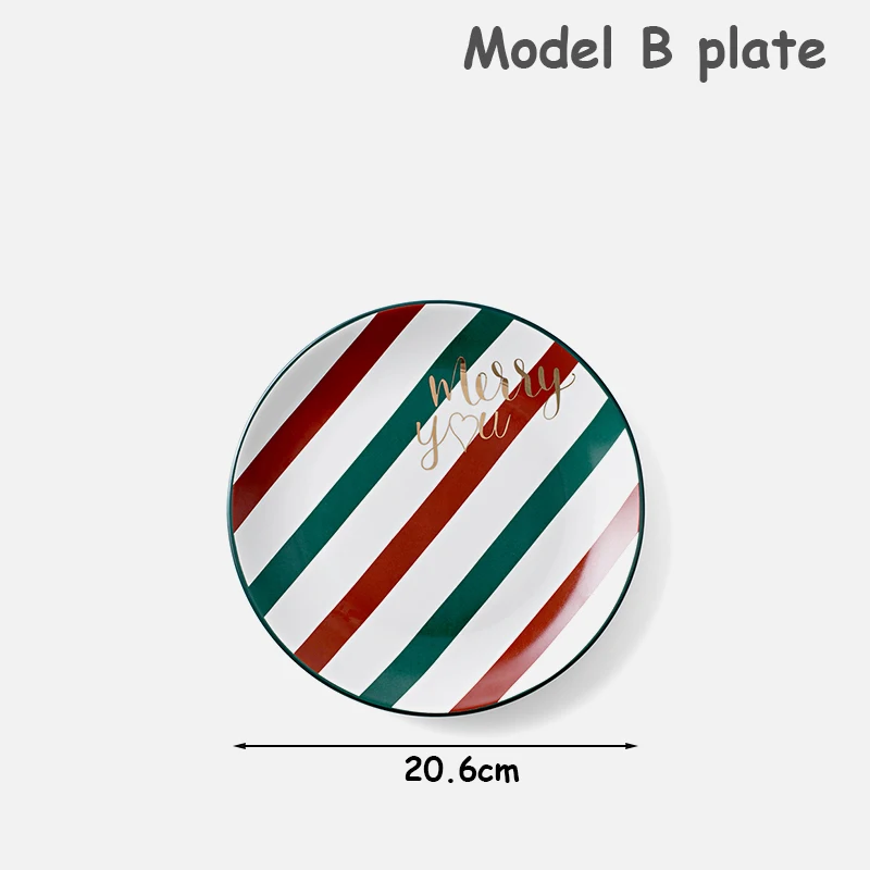 Рождественские Веселые чашки и тарелки, плоский поднос для стейка, Рождественская кружка, инновационная десертная тарелка, домашние основные тарелки, Очаровательная посуда - Цвет: Model B Plate