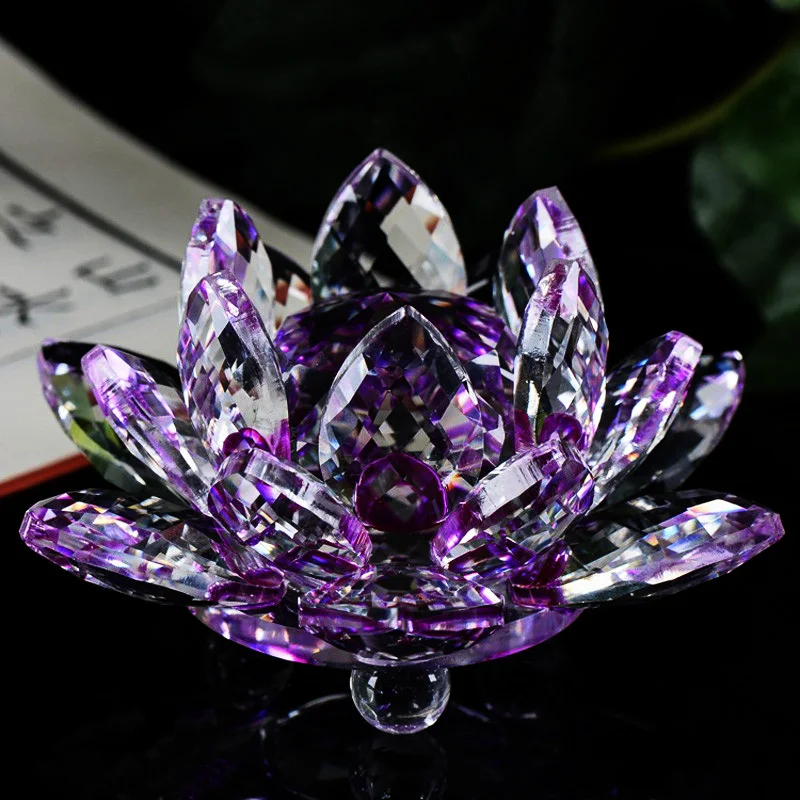 1PC Purple Quartz Crystal Glass Lotus Flower Handmade Feng shui Sphere