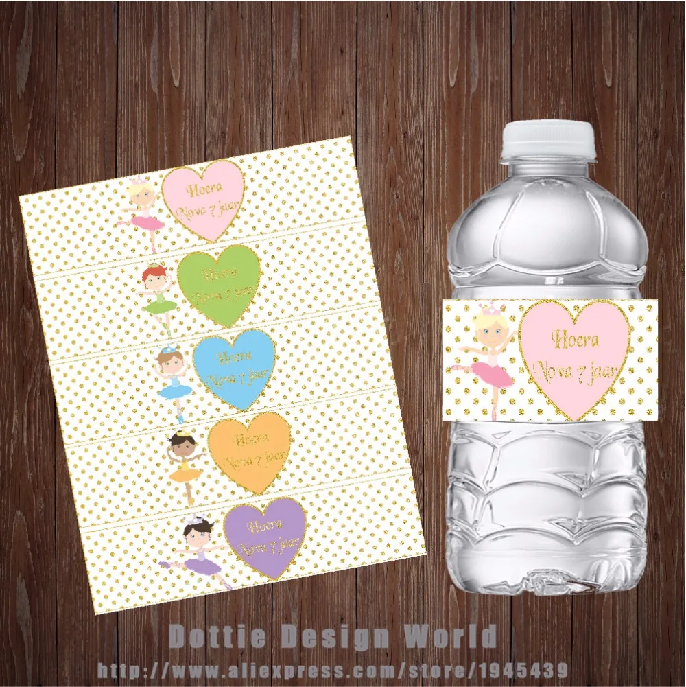 

20 pcs/lot Ballet Water Bottle Labels Waterproof Ballerina Candy Bar Wrapper Sticker Kids Birthday Party Baby shower decoration