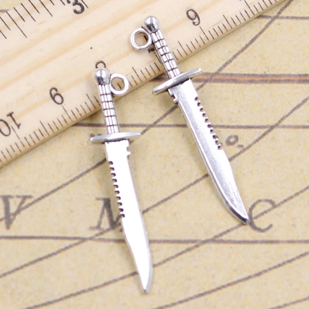 20pcs Charms Sword Dagger 43x10mm Tibetan Bronze Silver Color Pendants Antique Jewelry Making DIY Handmade Craft