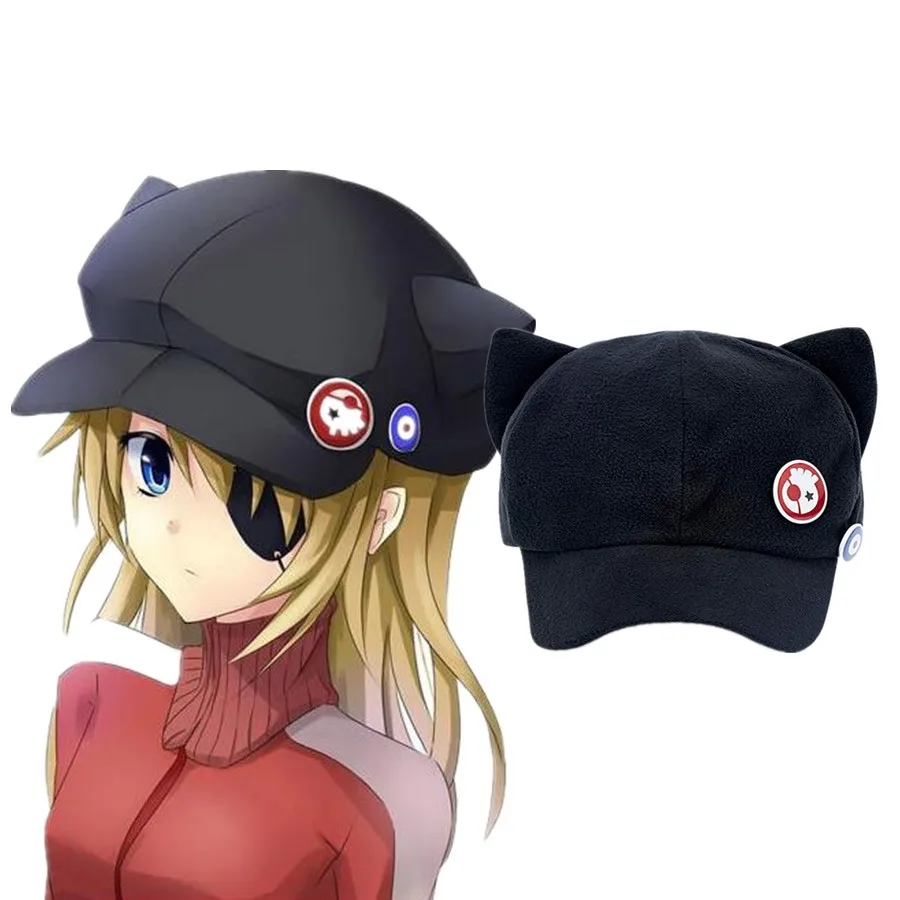 

Neon Genesis Evangelion EVA Asuka Langley Soryu Cat Ears Hat Anime Cosplay Costume Polar Fleece Plush Cap With Badges