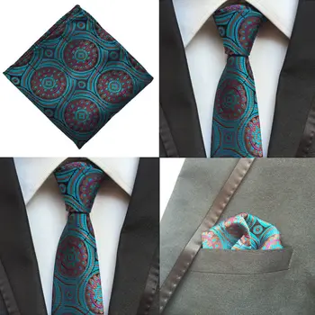 

Men Green Red Circle Ties Pocket Square Wedding Handkerchief Set Lot HZTIE0131