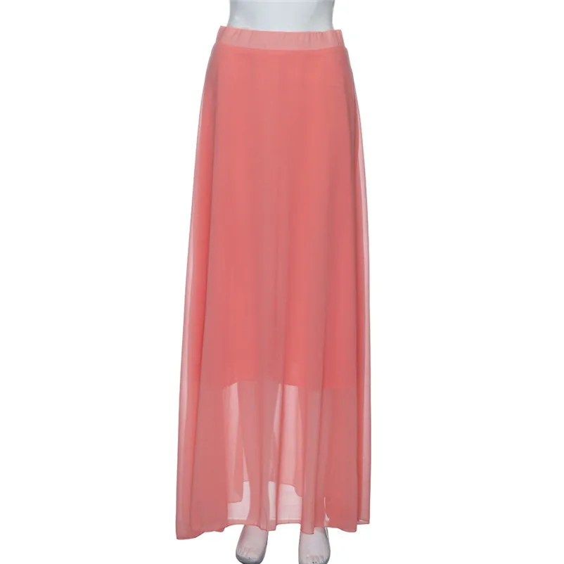 HOT sell Fashion 2018 Summer style skirts womens Chiffon Stretch High Waist Maxi Skater Flared Pleated Long Skirt Saia Y05#N (5)