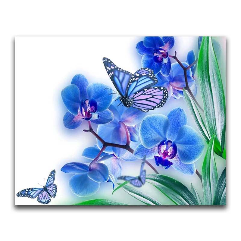 DIY 3D Diamond painting flower Full Round Diamond mosaic orchid Full Square Diamond embroidery Cross stitch blue butterfly