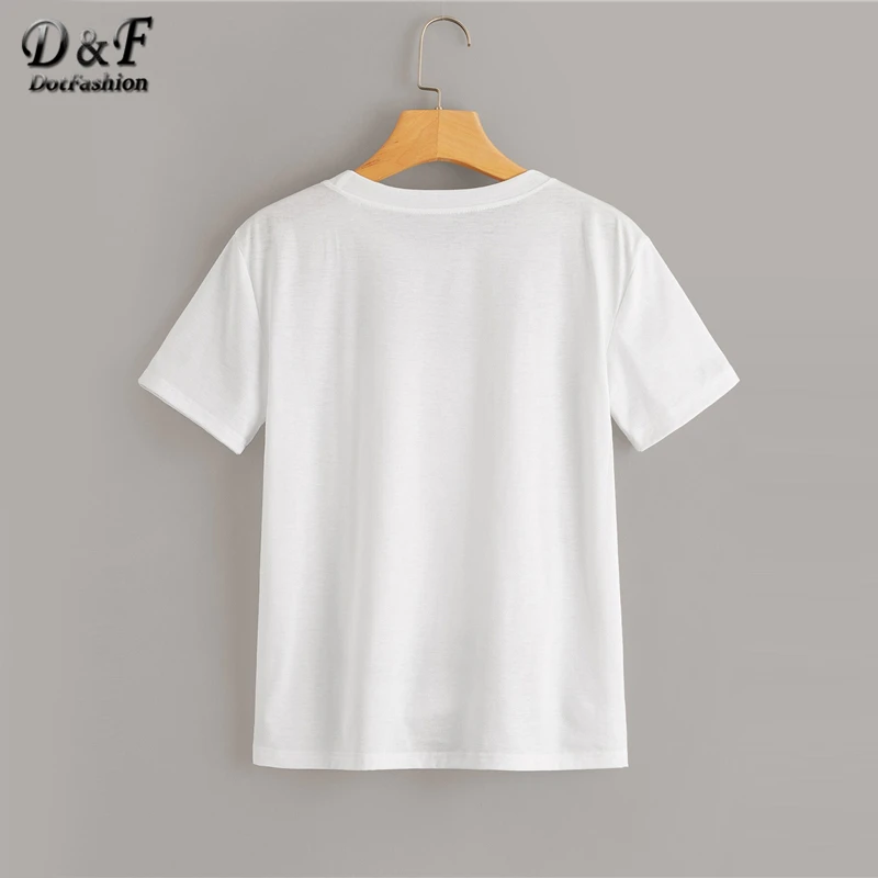 Dotfashion белая футболка с рисунком и бантом женские летние топы Повседневная модная одежда с коротким рукавом женская футболка
