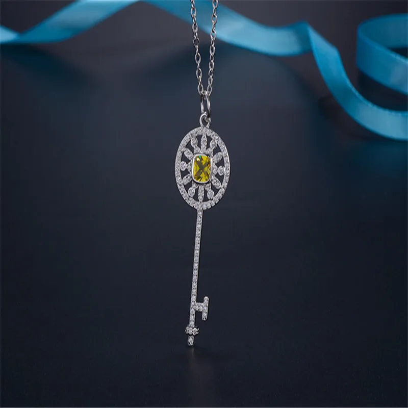 Классическое ожерелье с ключом из серебра 925 пробы, длинное ожерелье с кристаллами и подвеской для женщин и девушек, эффектное ожерелье, подарок на праздник - Окраска металла: AF21