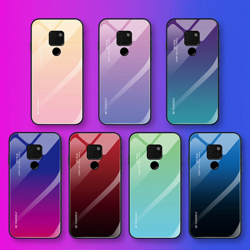 

Mate 20 Lite Gradient Glass Case for HUAWEI Mate 20 / Mate20 Pro Scratchproof Tempered Glass Back Cover Soft TPU Frame