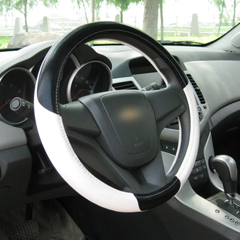 Sports type black and white steering wheel cover for KIA k5 car free shippingin Steering Covers