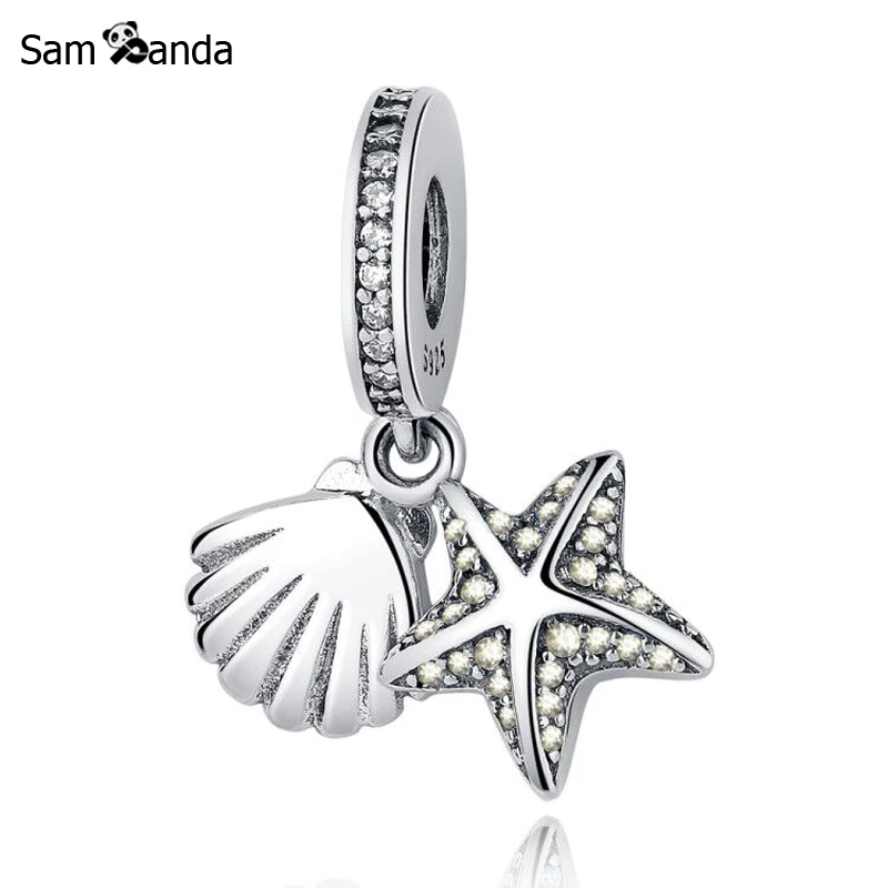 

Authentic 925 Sterling Silver Charm Bead Tropical Starfish & Sea Shell Fit Pandora Bracelets Bangles DIY Women Jewelry Making