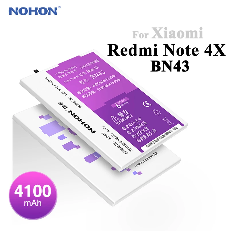 Аккумулятор NOHON 4100 мА/ч для XiaoMi RedMi Note 4X BN43 HongMi Note4X 3,85 В, запасная батарея с большой емкостью, посылка+ Инструменты