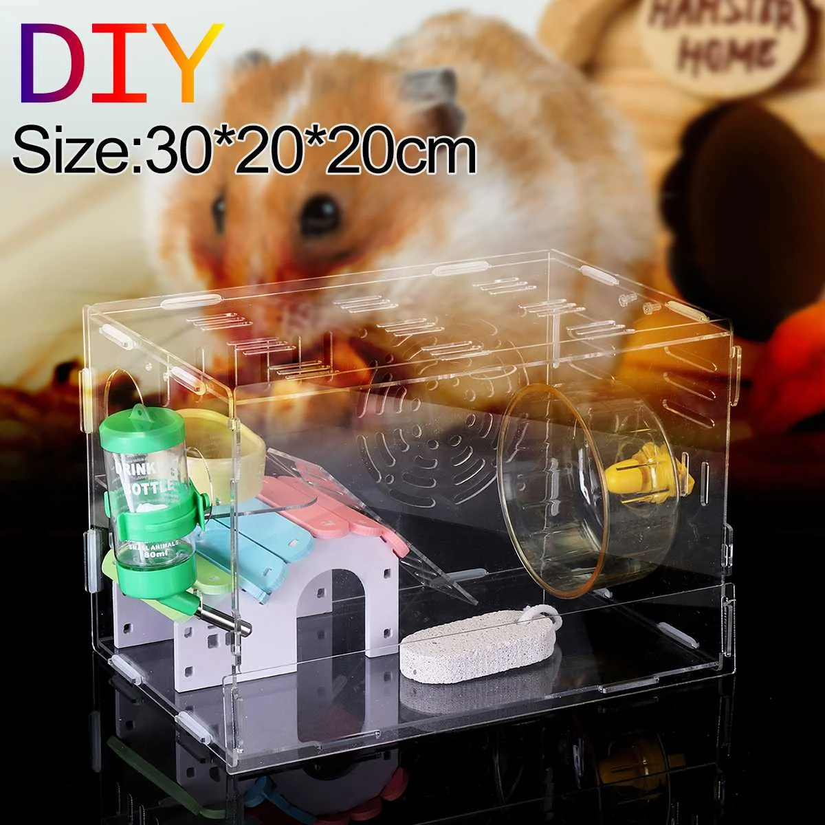 30x20x20cm Transparent DIY Hamster Cage font b Pet b font Cage Acrylic Single Layer Traveling Portable