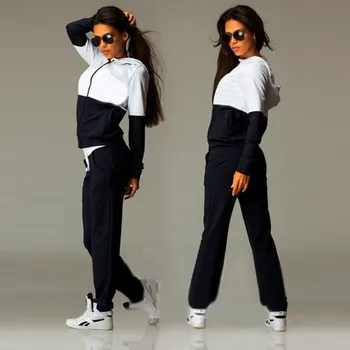 

New Spring Autumn Women Hoodies Sets Plus Size Casual Loose Patchwork Long Sleeve Hooded Sweatshirts Sets For Women large Suits