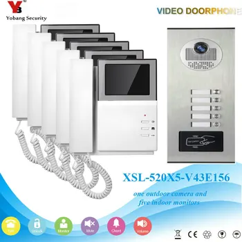 

Yobang Security 4.3"Rfid Card Video Doorphones Intercom System 5 Buttons Camera For 5 Units Household Families Door Bell