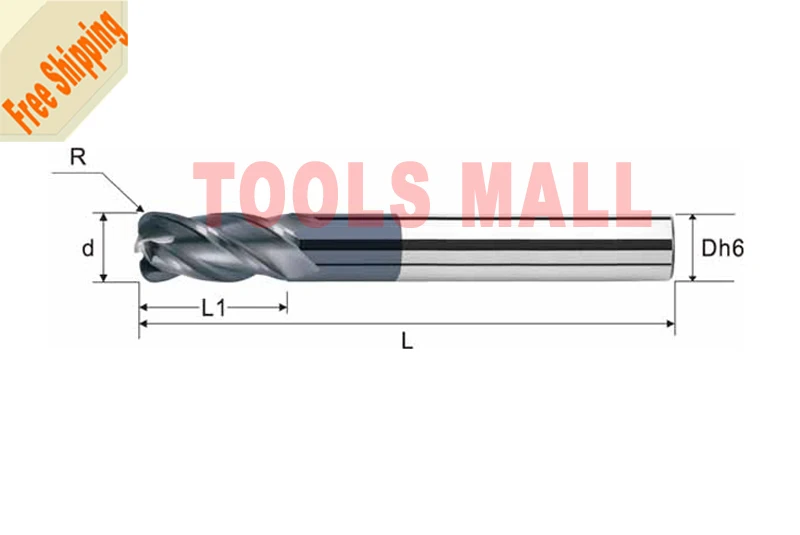 

Free shipping-5pcs 5mm hrc55 R0.5*D5*13*D5*50 4 Flutes Milling tools Mill cutter Corner Radius End Mill CNC router bits