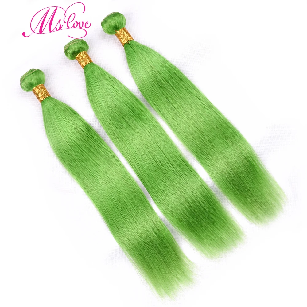 MS любовь Светло-зеленый пучки волос с закрытием кружева фронтальной 100% человеческих волос пучков с фронтальной бразильские волосы прямые