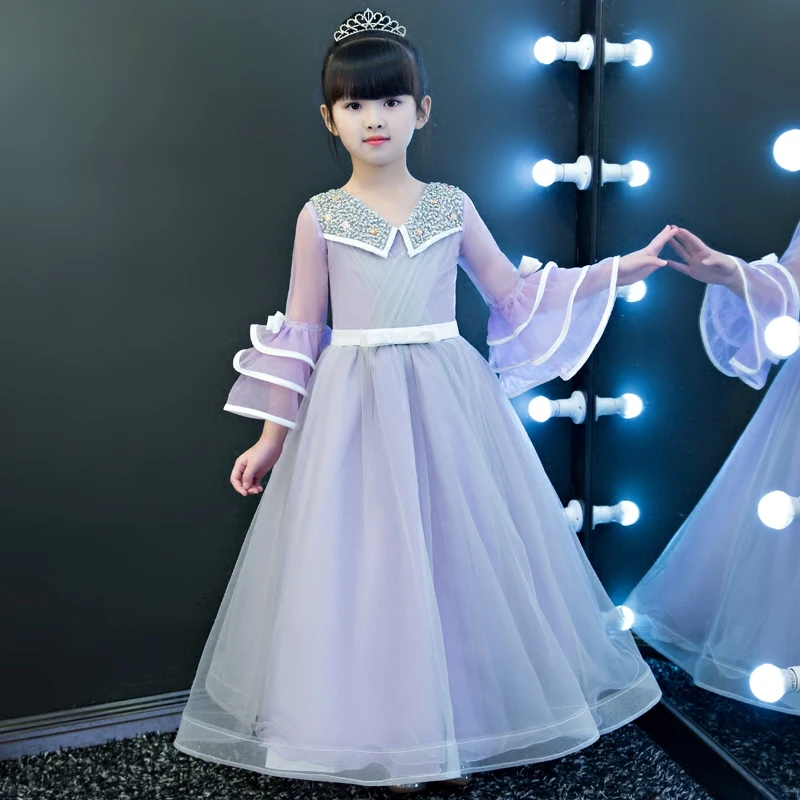 

2017New Elegant Children Girls Birthday Party long Dress Children Floor Length Luxury Ball Gown Wedding Model Show Pageant Dress
