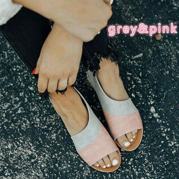Oeak/летние женские модные сандалии; повседневные сандалии на плоской подошве с острым носком; дышащая обувь с открытым носком - Цвет: Pink Gray