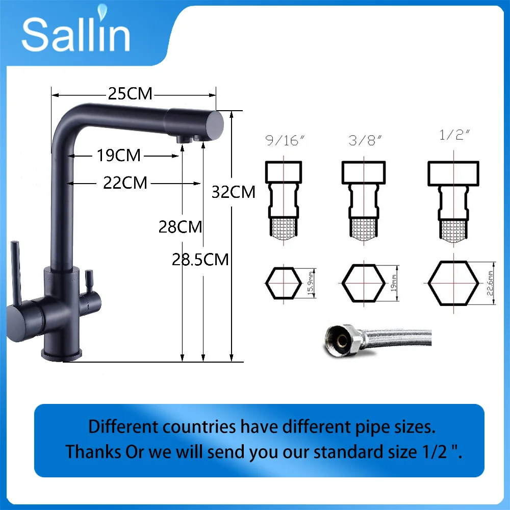  Solid Brass Kitchen Faucet with Filtered Water Double Spout Water Purification Kitchen Tap Bronze S - 32791204185
