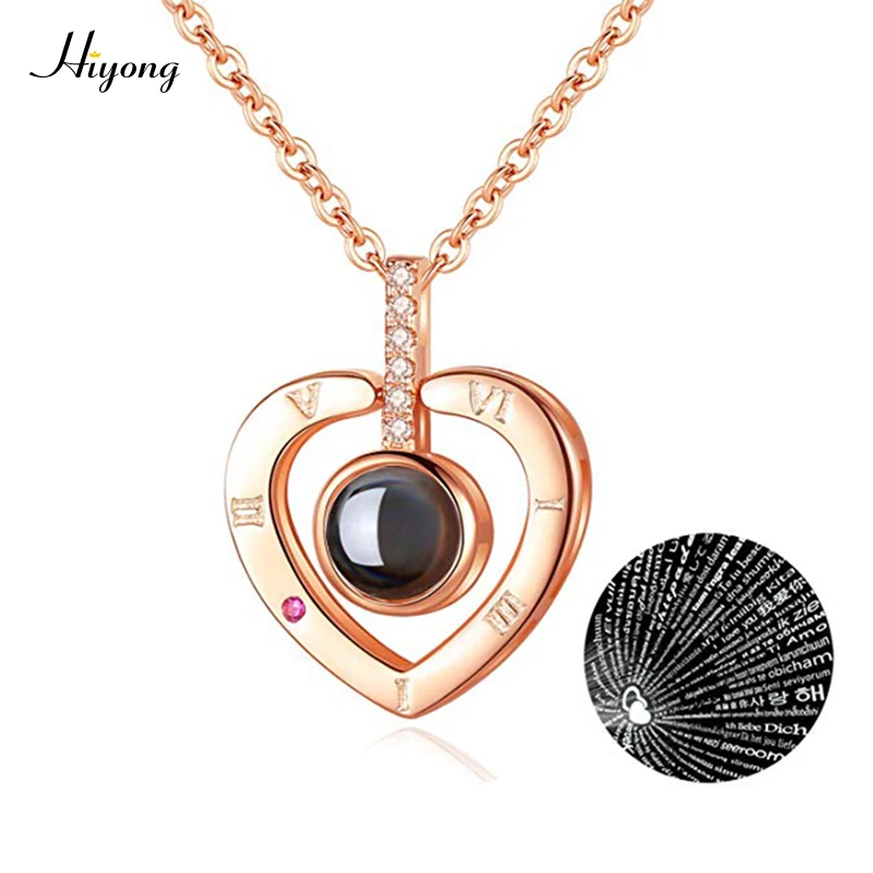 

I Love You Necklace 100 Languages Heart Love Necklace Love Memory Projection Pendant Necklace for Women Gifts for Mother's Day