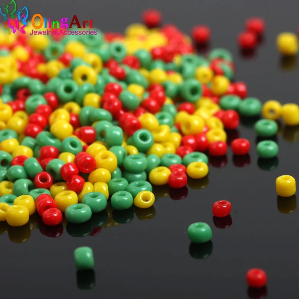

OlingArt 2MM Christmas opaque Green/Red/Yellow Spaced Glass Seed beads 25g/lot necklace Bracelet choker DIY Jewelry Making