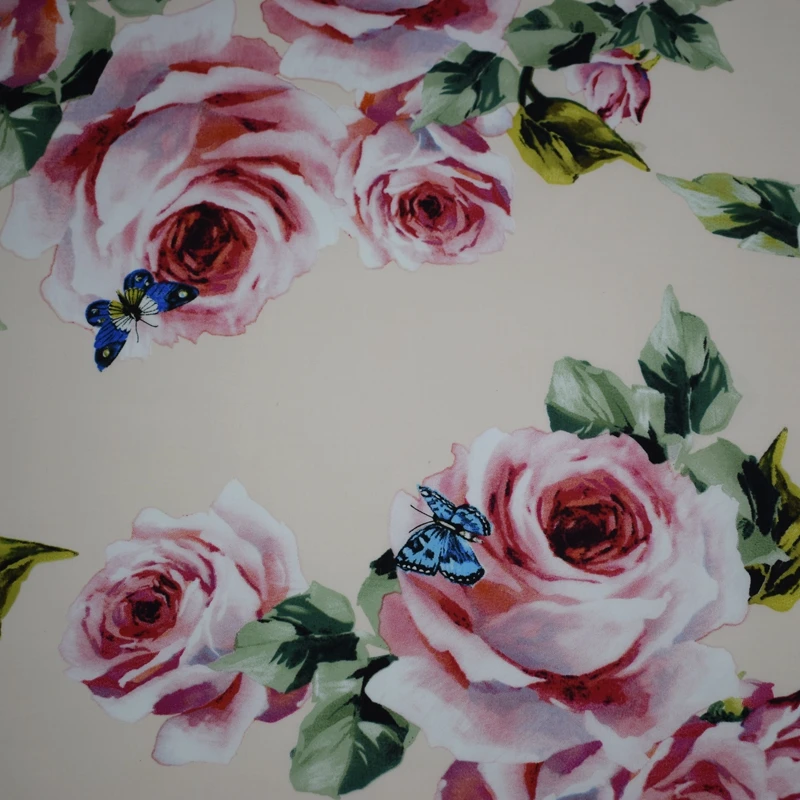 

2018 NEW fashion reactive dyeing roses butterflies baby cotton fabric for summer dress telas por metros tissu au metre vestidos