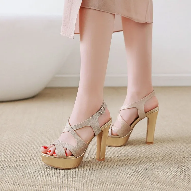 

Big Size 9 10 11 12 high heels sandals women shoes woman summer ladies Coarse-heeled waterproof platform with buckled sandals