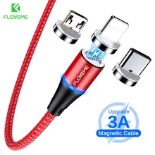 FLOVEME Магнитная плетеный кабель Тип C Micro USB, 1 м 3A Быстрая зарядка кабель для samsung S10 кабель для iPhone X 7 8 Xs Max XR шнур