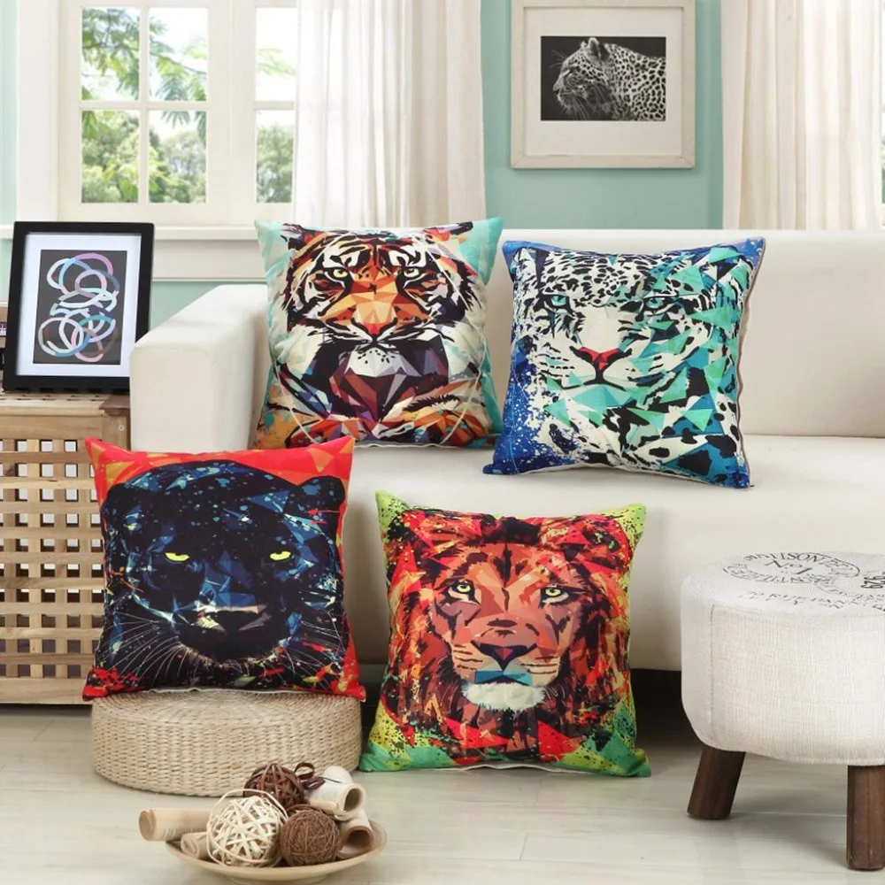 large cats decorative pillows leopards lions and tigers pattern sofa throw pillows cotton linen home office - Large Decorative Pillows large cats decorative pillows leopards lions and tigers pattern sofa throw pillows cotton linen home office - Large Decorative Pillows