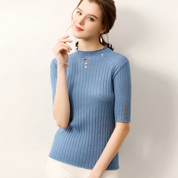 

Spring new female half-high round neck cashmere Slim knit bottoming shirt short-sleeved sweater short half-sleeved sweater thin