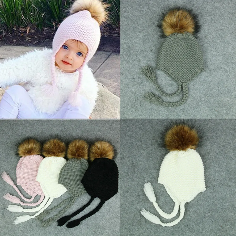

Cute Toddler Kids Hats Girls Boys Baby Caps Infant Baby Winter Keep Warm Crochet Knit Hat Fashion Fur Ball Beanie Cap