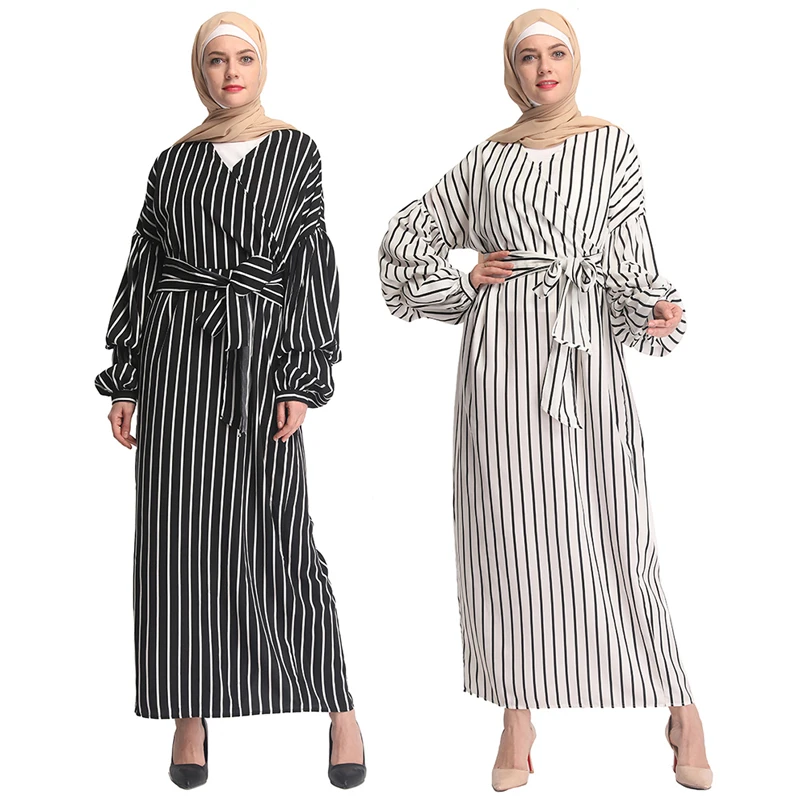 

2019 Kaftan Abaya Turkey Muslim Dress Caftan Marocain Dubai Ramadan Abayas Women Striped Hijab Dress Turkish Islamic Clothing