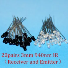 20IR светодиодный 940nm 3 мм светодиодный s инфракрасный 940 нм ИК-излучатель Infravermelho излучатель приемник диод 20 пар диодов Ricevitore Emettitore