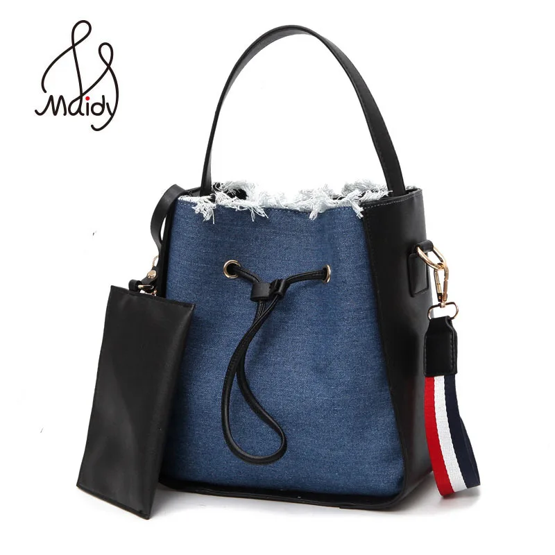 

Canvas Bag Shoulder Messenger Barrel-shaped Leather Bags SDrawstring Crossbody Tote Women Handbags Patchwork Purse High Quality