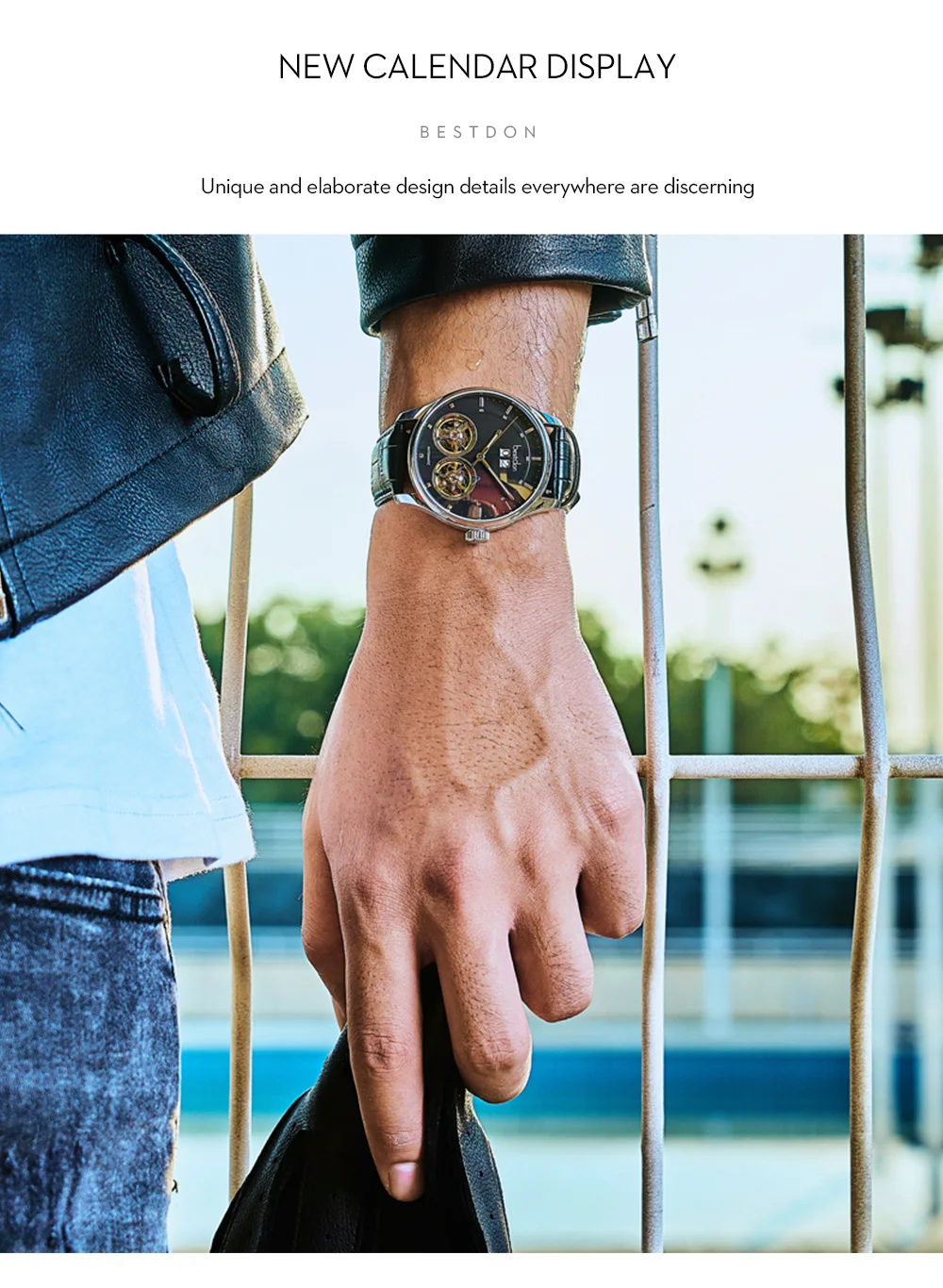 Bestdon швейцарские мужские часы с двойным скелетом водонепроницаемые автоматические механические кожаные часы Роскошные брендовые наручные часы с большим циферблатом