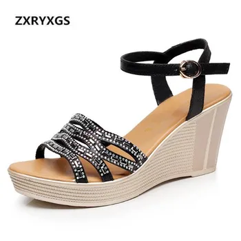 

Hot 2019 Summer New Rhinestone Fashion Shoes Sandals Women Comfort Platform Wedges Shoes Woman Non-slip High Heels Women Sandals