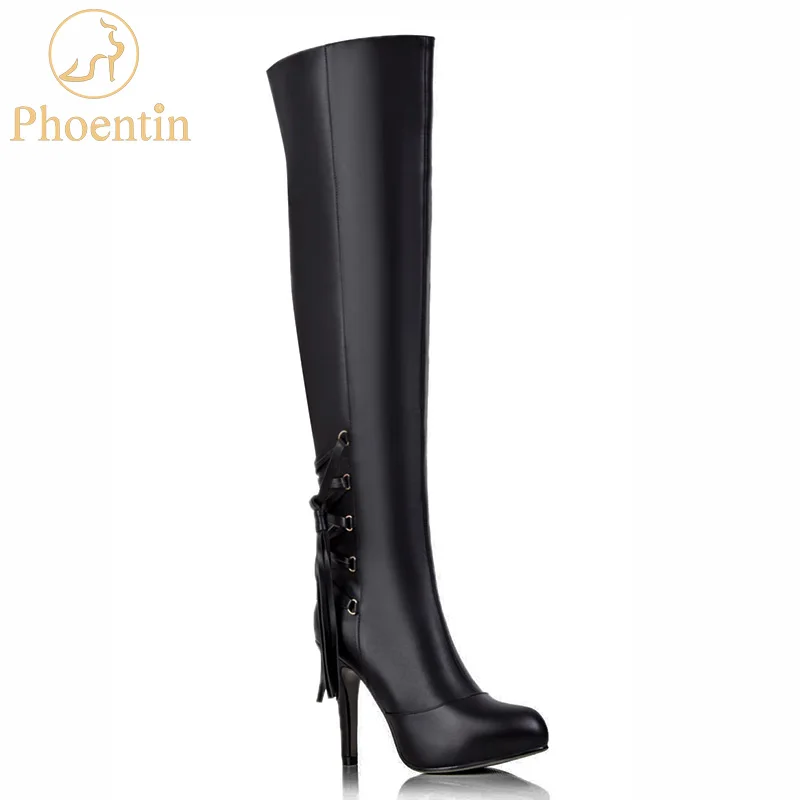 

Phoentin super high overknee boots genuine leather 2019 zipper long boots female fringe sexy ladies shoes black footwear FT578