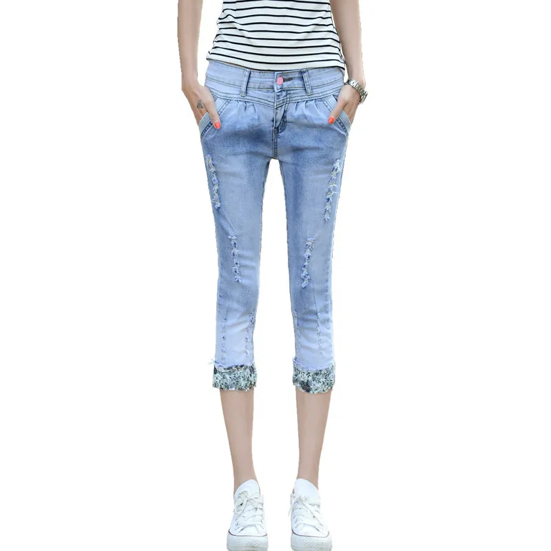 2020 Summer Stretch Ripped Hole Capris Jeans Women Calf-Length Pencil Denim Pant Women's Skinny Jeans High Waist Jeans Capri 2020 Summer Stretch Ripped Hole Capris Jeans Women Calf-Length Pencil Denim Pant Women's Skinny Jeans High Waist Jeans Capri