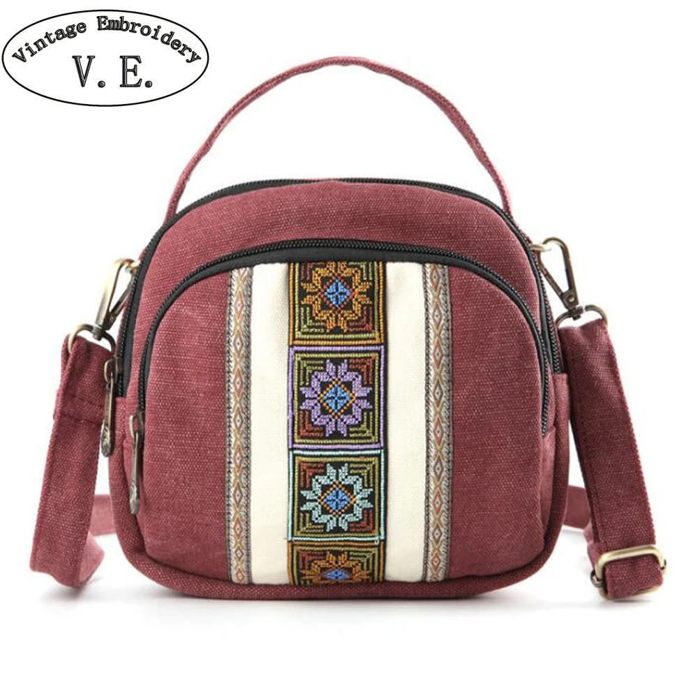 

Summer New Women Messenger Bag National Embroidery Mini Canvas Beach Totes Zipper Mobile Phone Bags Coin Purse Shoulder Bag