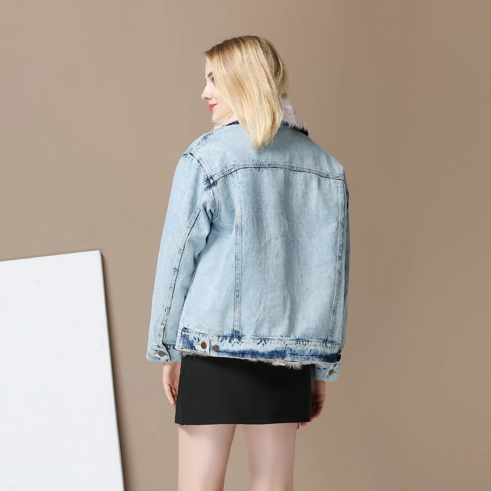 Parkas Rose Réel Agneau Jeans Femelle D'hiver Pardessus Marque Denim Manteau Doublure 2017 Femmes Laine Veste Hiver Naturel Fourrure 6tqCU