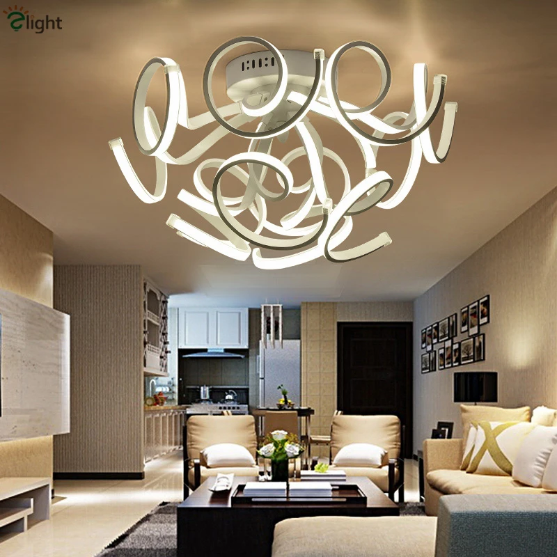 

Post Modern Dimmable Led Curved Metal Ceiling Chandelier Foyer Stepless Dimmable By Remote Controller Acrylic Led Chandelier