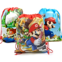1 teile/los Baby Dusche Mochila Vliesstoff Jungen Gefälligkeiten Super Mario Rucksack Schmücken Geburtstagsparty Kordelzug Geschenke Taschen(China)