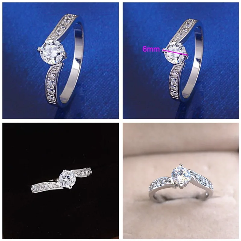 INALIS Romantic Wedding CZ Rings for Women Gift 5MM Grade AAA+ Round Main Cubic Zirconia Crystal With Side Stones Ring I2700 | Украшения и