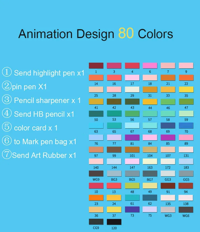 30/40/60/80 цветная маркерная ручка рисованная анимация дизайн студент начинающих ретро цветные карандаши товары для рукоделия - Цвет: Anime 80 white rod