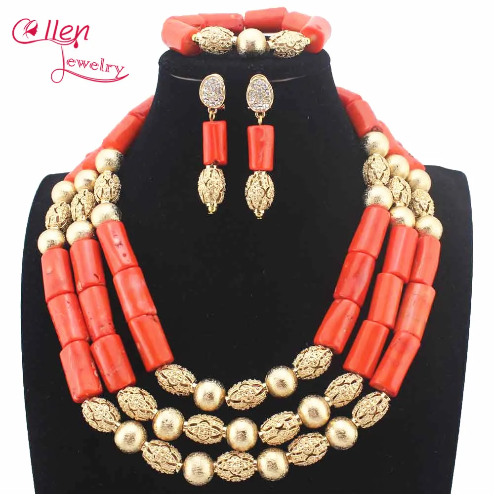 

Новейшие новые женские коралловые ожерелья, нигерийские Свадебные африканские бусины, комплект ювелирных изделий из Дубая, бисерные наборы, бесплатная доставка W13885