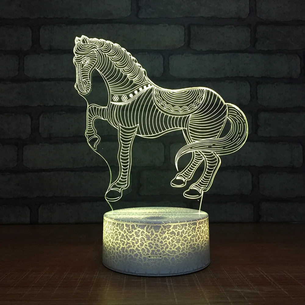 

Horse Led 3d Night Lamp Creative Office Decorative Usb New Strange 3d Lamp White base Lovely 7 color change Light