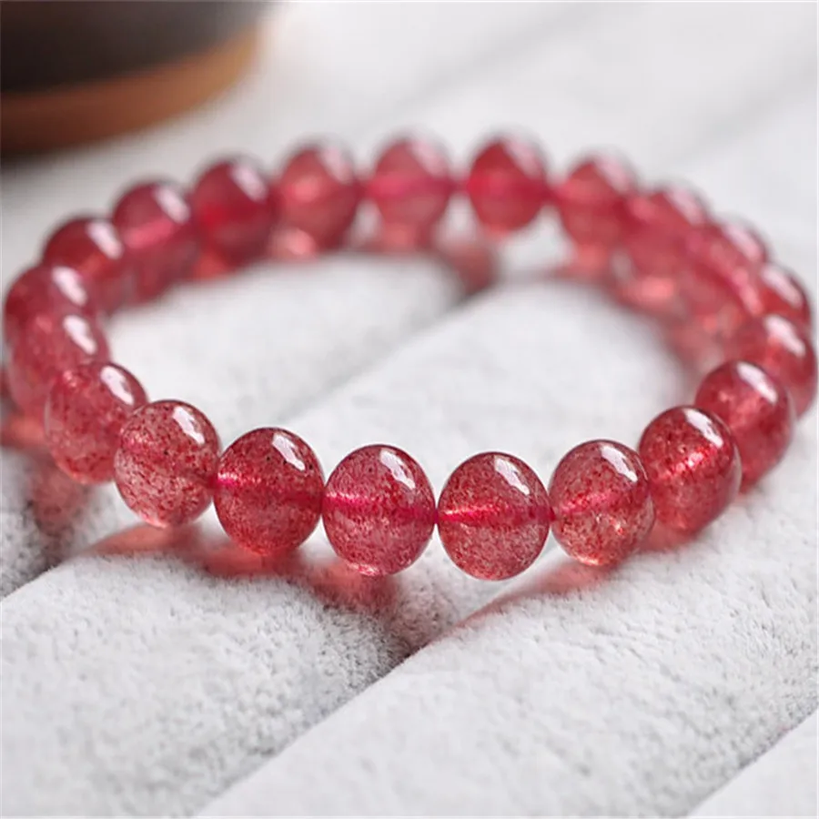 9mm Genuine Natural Red Strawberry Quartz Bracelets For Women Ladies