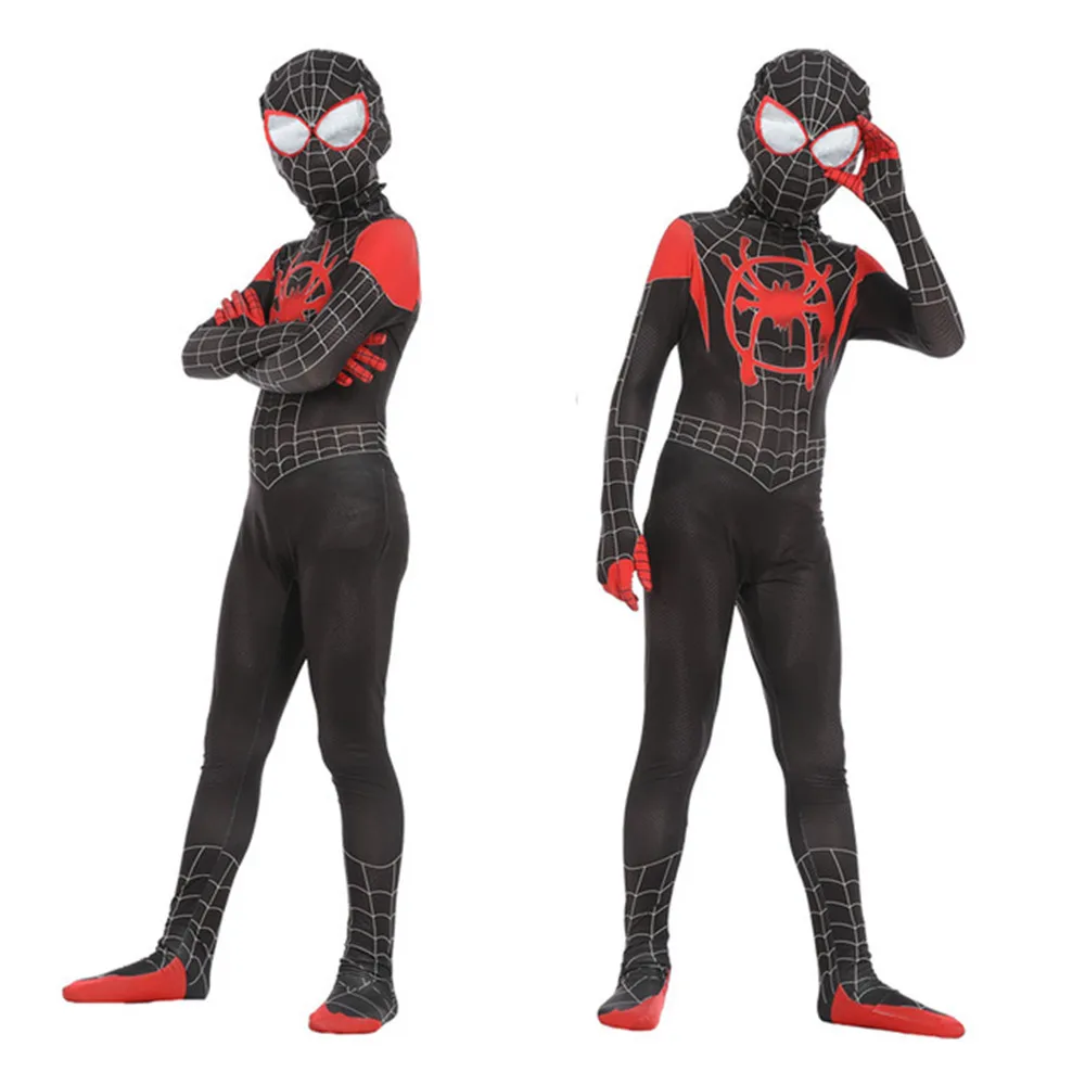 

New 2018 Kids Spider-Man Into the Spider-Verse Miles Morales Cosplay Costume Zentai Spiderman Pattern Bodysuit Suit Jumpsuits