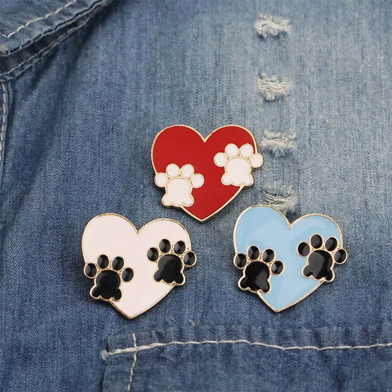 

3 Color Paw Love Heart Brooch Pin Cat Paw Claw Brooch Love Animal Enamel Pin Cute Dog Paw Print Brooch Jewelry For Animal Lovers