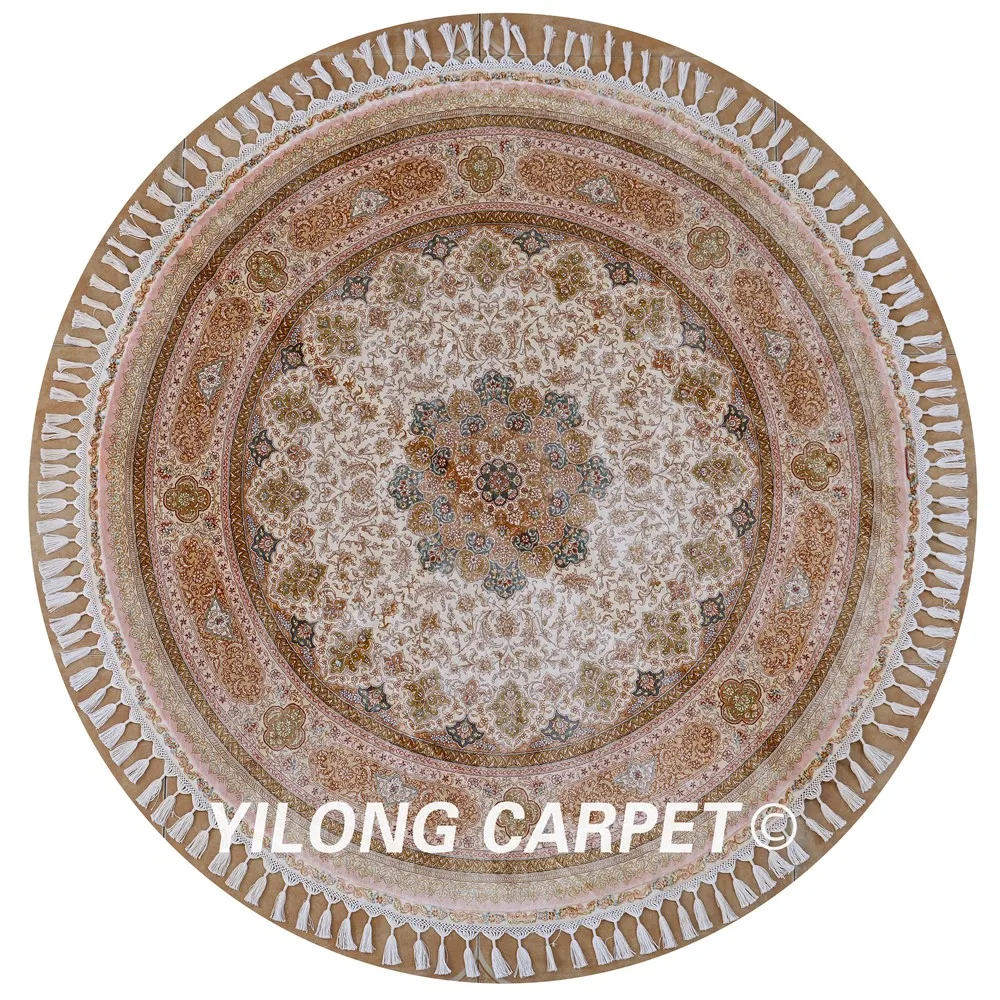 Yilong 5.6'x5.6' handmade turkish round carpets exquisite brown hand